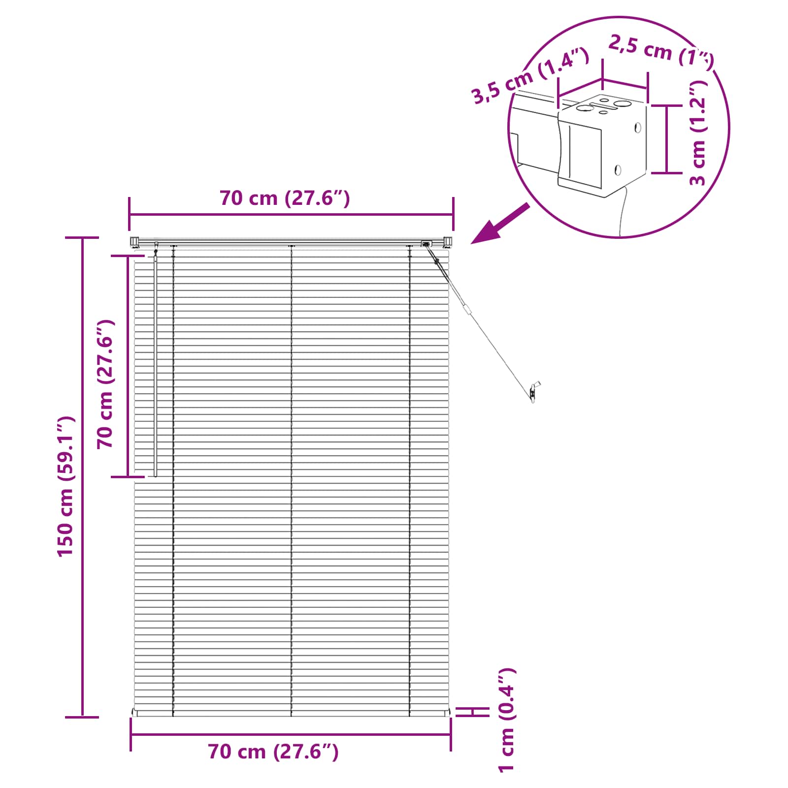 Tenda Veneziana Bianco 150 x 70 cm 25 mm PVC