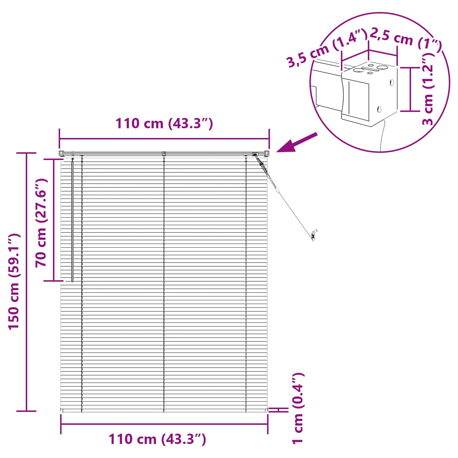 Tenda Veneziana Bianco 150 x 110 cm 25 mm PVC