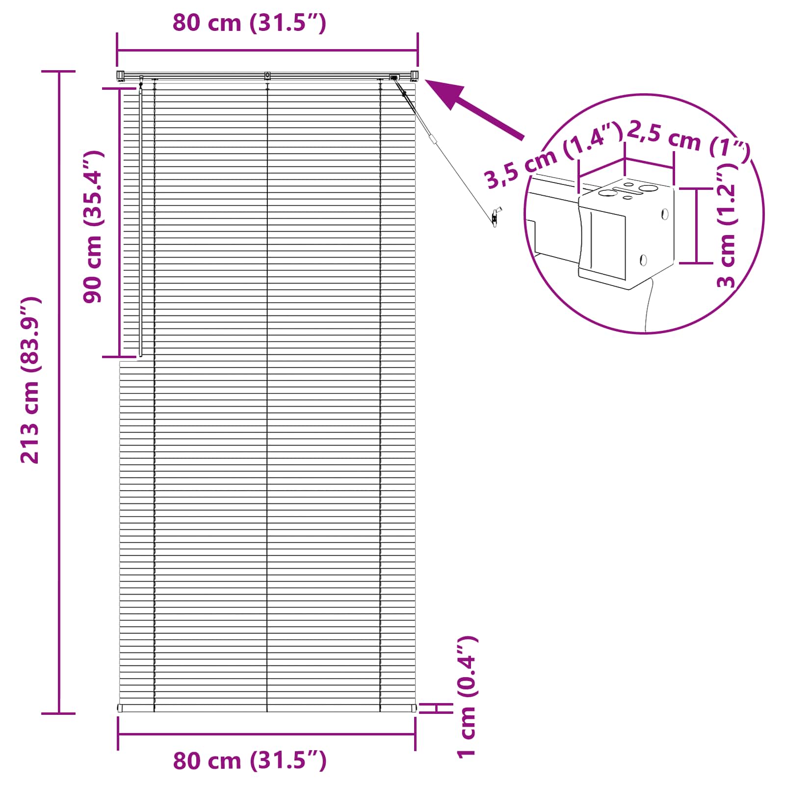 Tenda Veneziana Bianco 213 x 80 cm 25 mm PVC