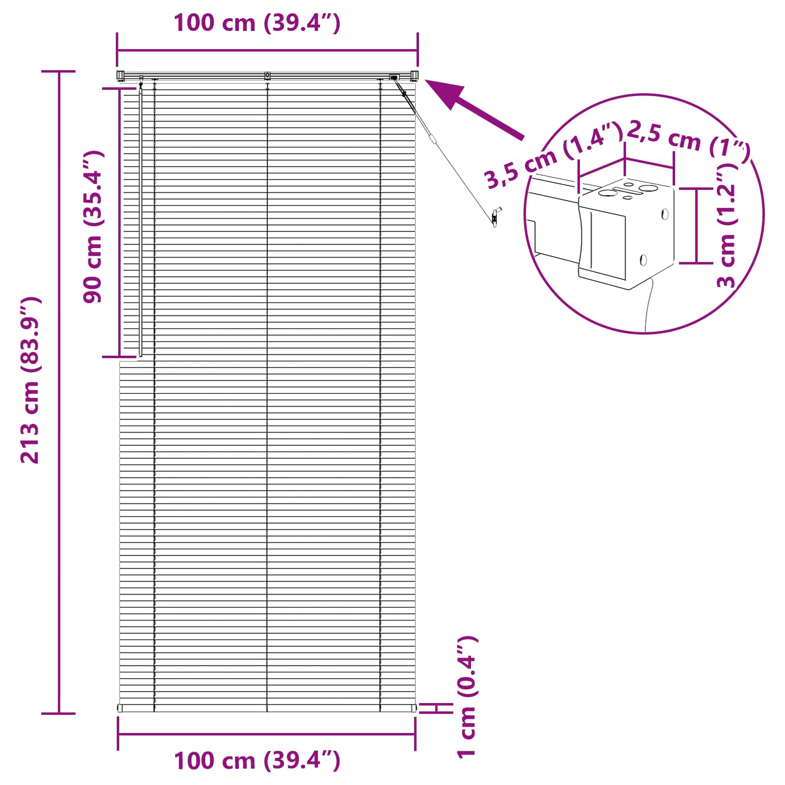 Tenda Veneziana Bianco 213 x 100 cm 25 mm PVC