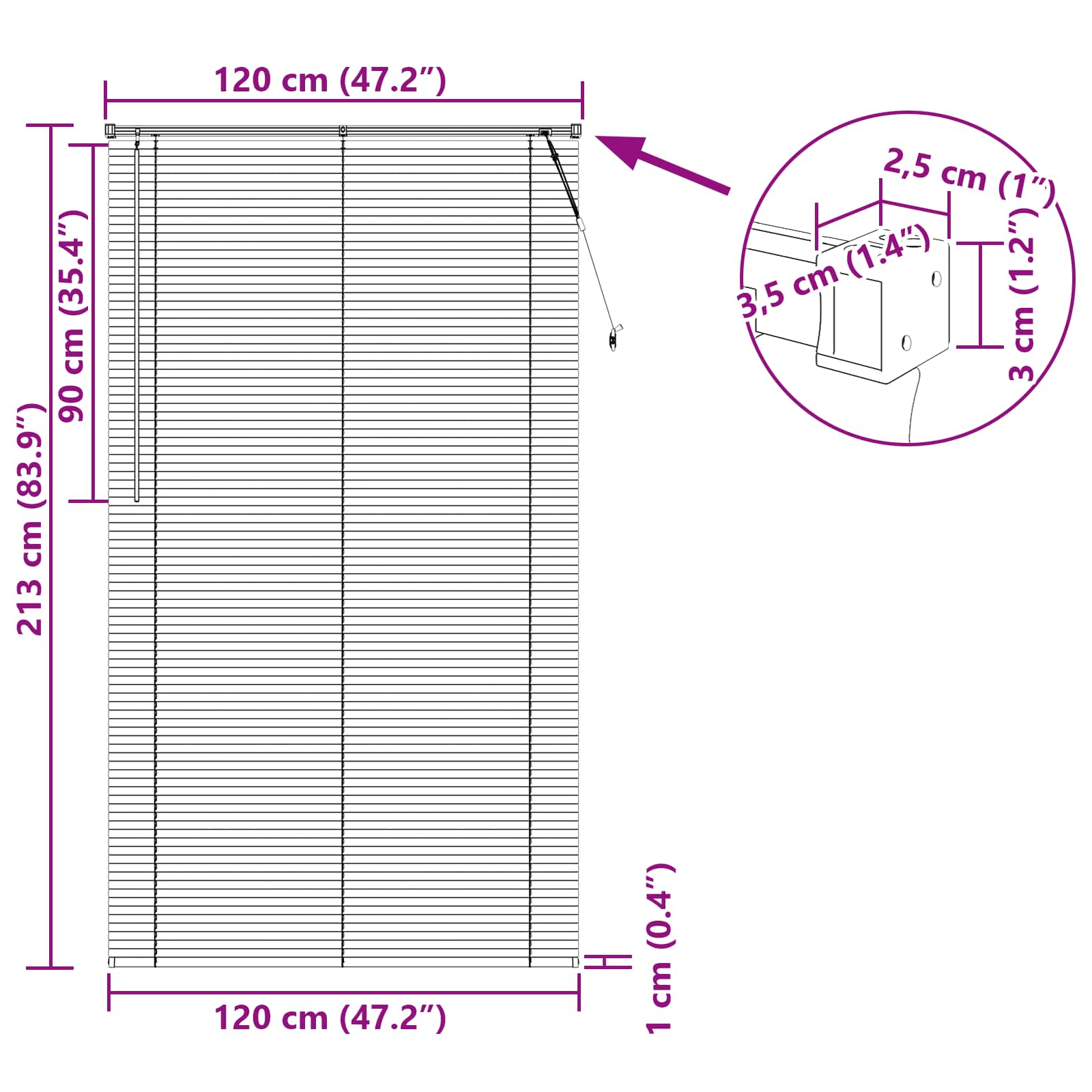 Tenda Veneziana Bianco 213 x 120 cm 25 mm PVC