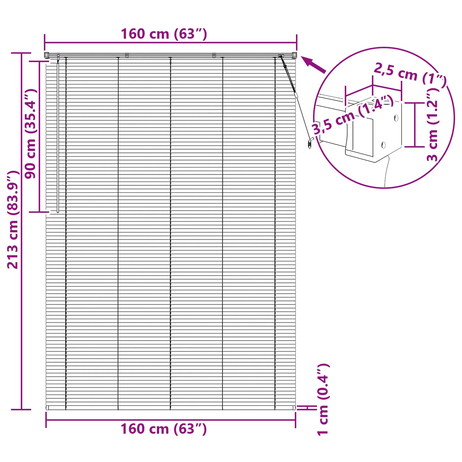 Tenda Veneziana Bianco 213 x 160 cm 25 mm PVC