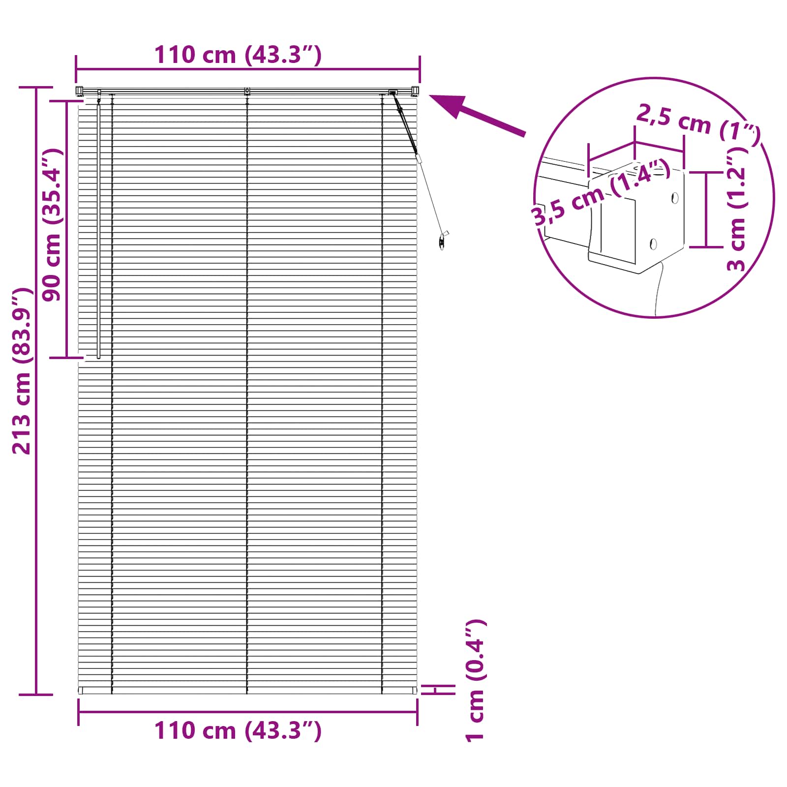 Tenda Veneziana Nero 213 x 110 cm 25 mm PVC