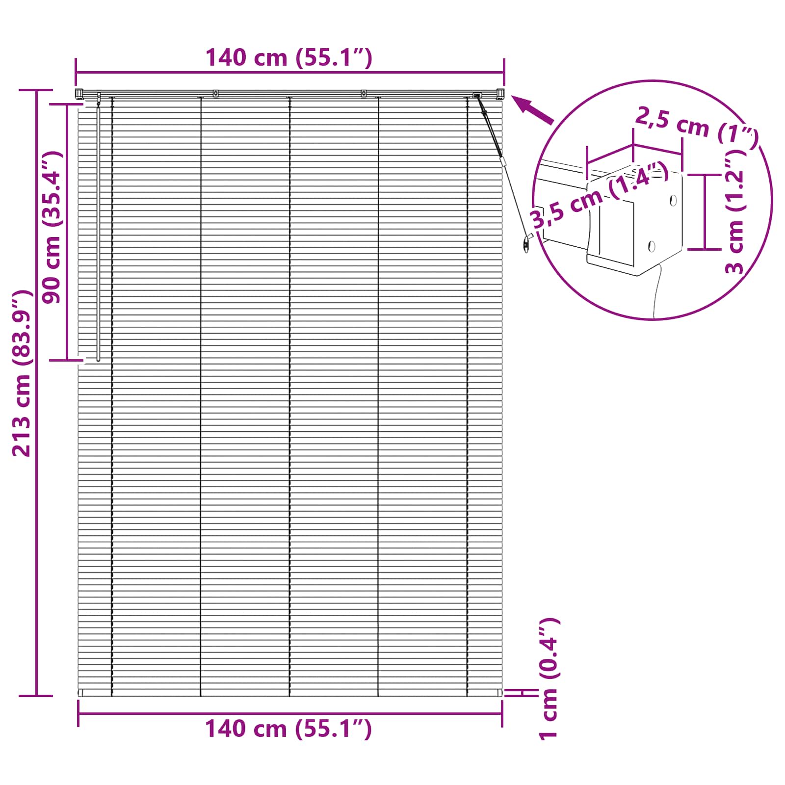 Tenda Veneziana Nero 213 x 140 cm 25 mm PVC