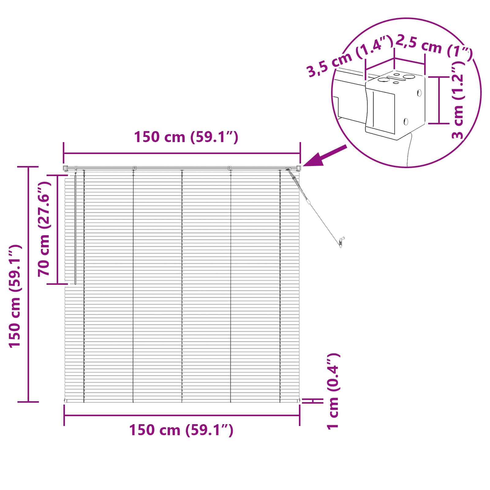 Tenda Veneziana Marrone Scuro con Motivo 150 x 150 cm 25 mm PVC