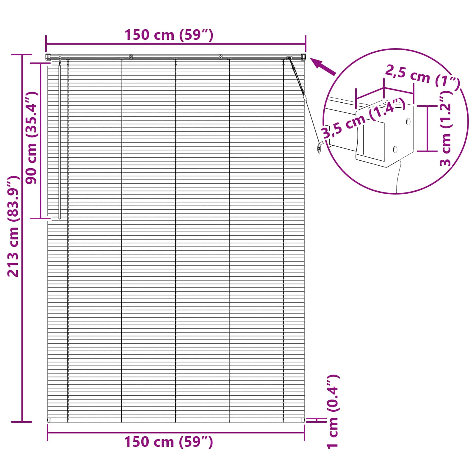 Tenda Veneziana Marrone Scuro con Motivo 213 x 150 cm 25 mm PVC