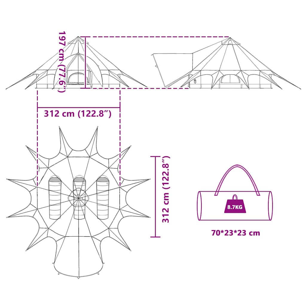 Tenda Teepee per 3 Persone 3 persona Verde e Grigio