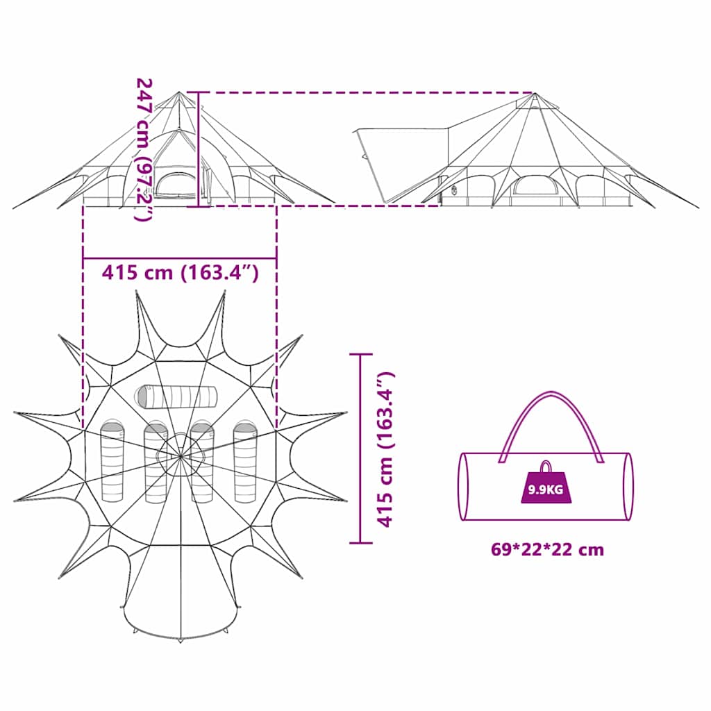 Tenda Teepee per 5 Persone 5 persona Verde e Grigio