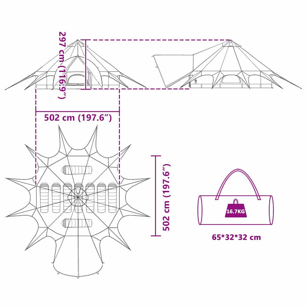 Tenda Teepee 9 Persone 9 persona Verde e Grigio