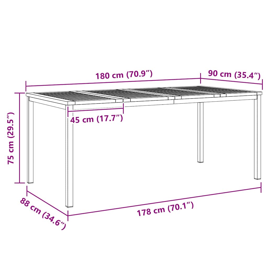 Tavolo da pranzo 180x90x75 cm