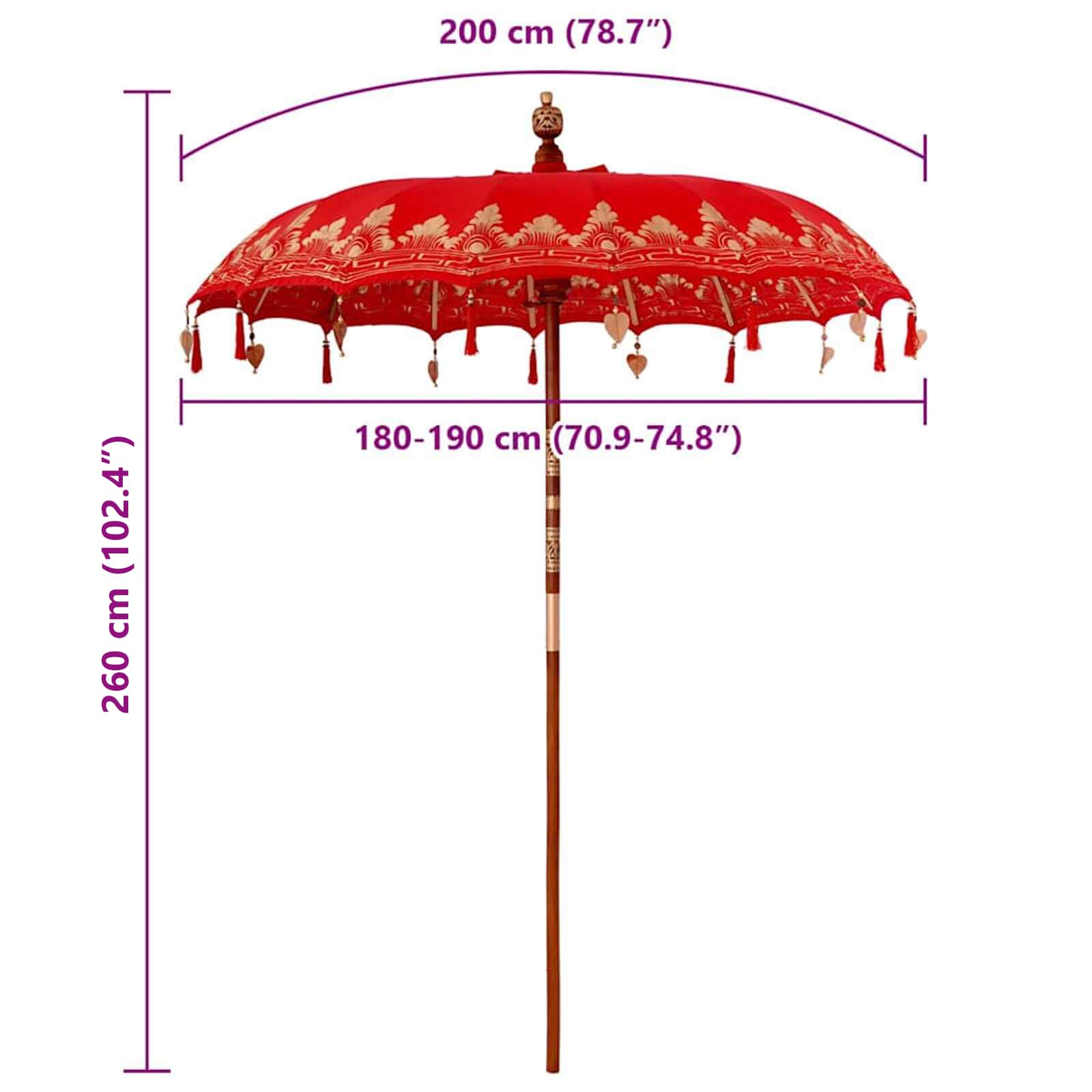 Parasol Balinese Rosso 185 x 185 x 260 cm