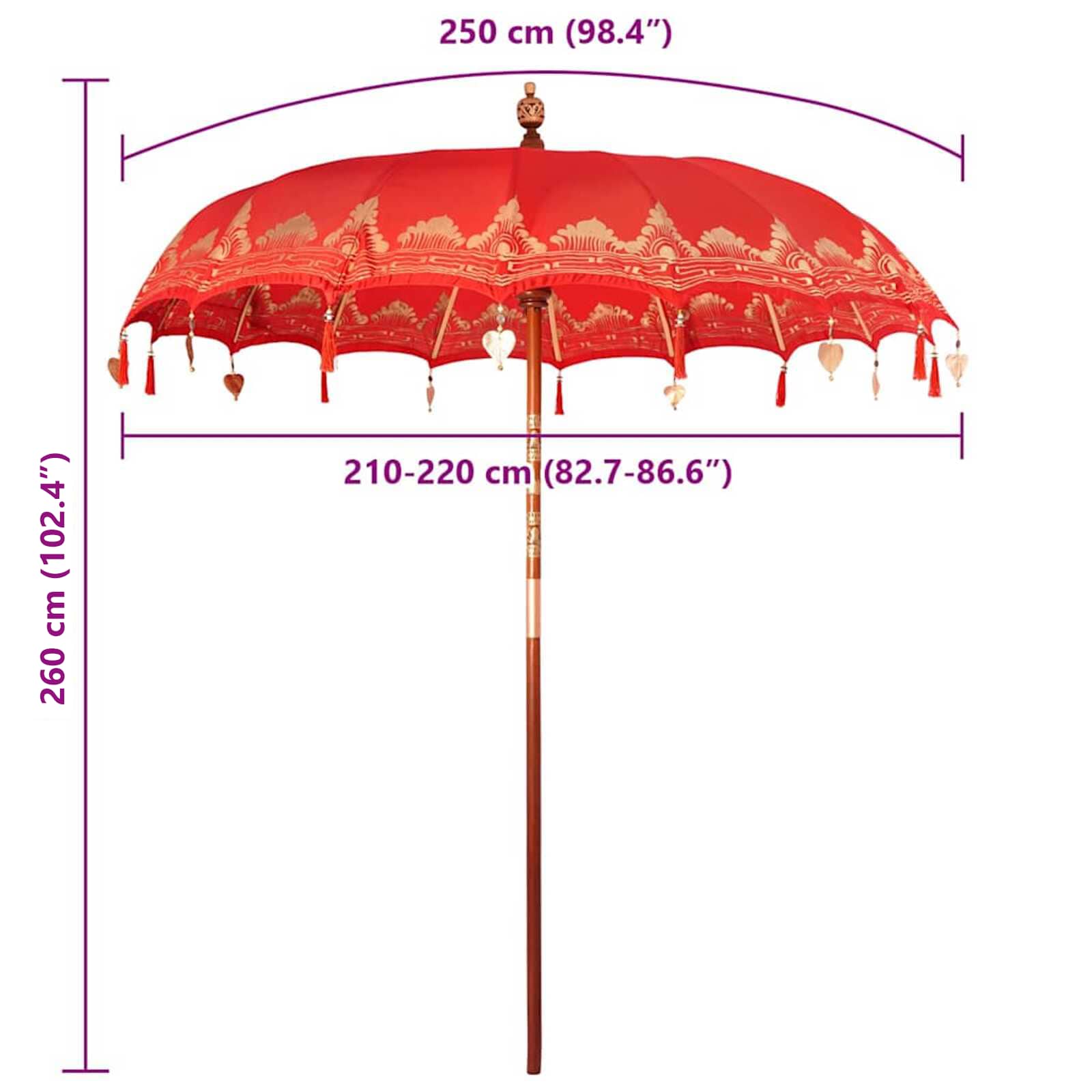 Parasol Balinese Rosso 215 x 215 x 260 cm