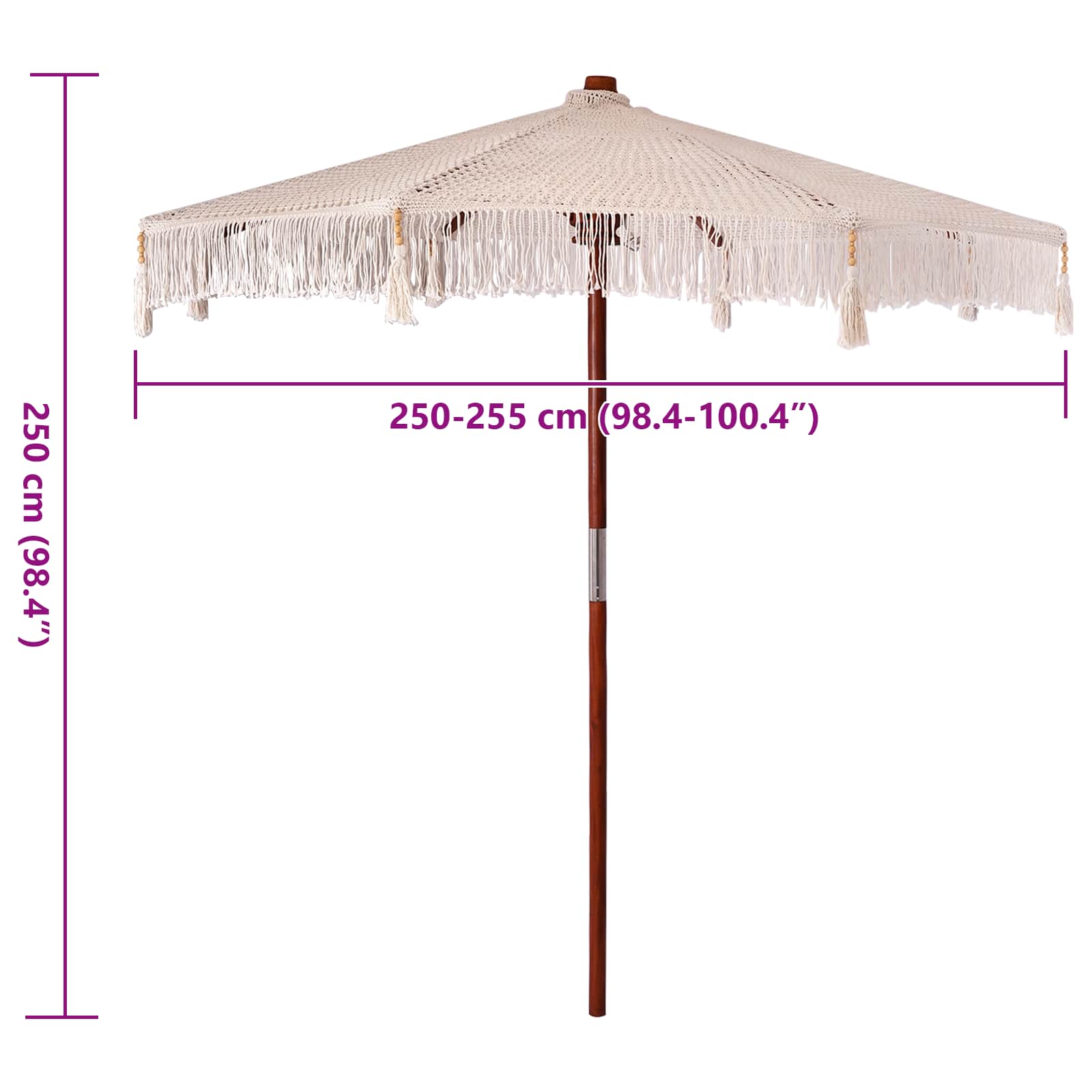 Parasol in macramè 252.5 x 252.5 x 260 cm