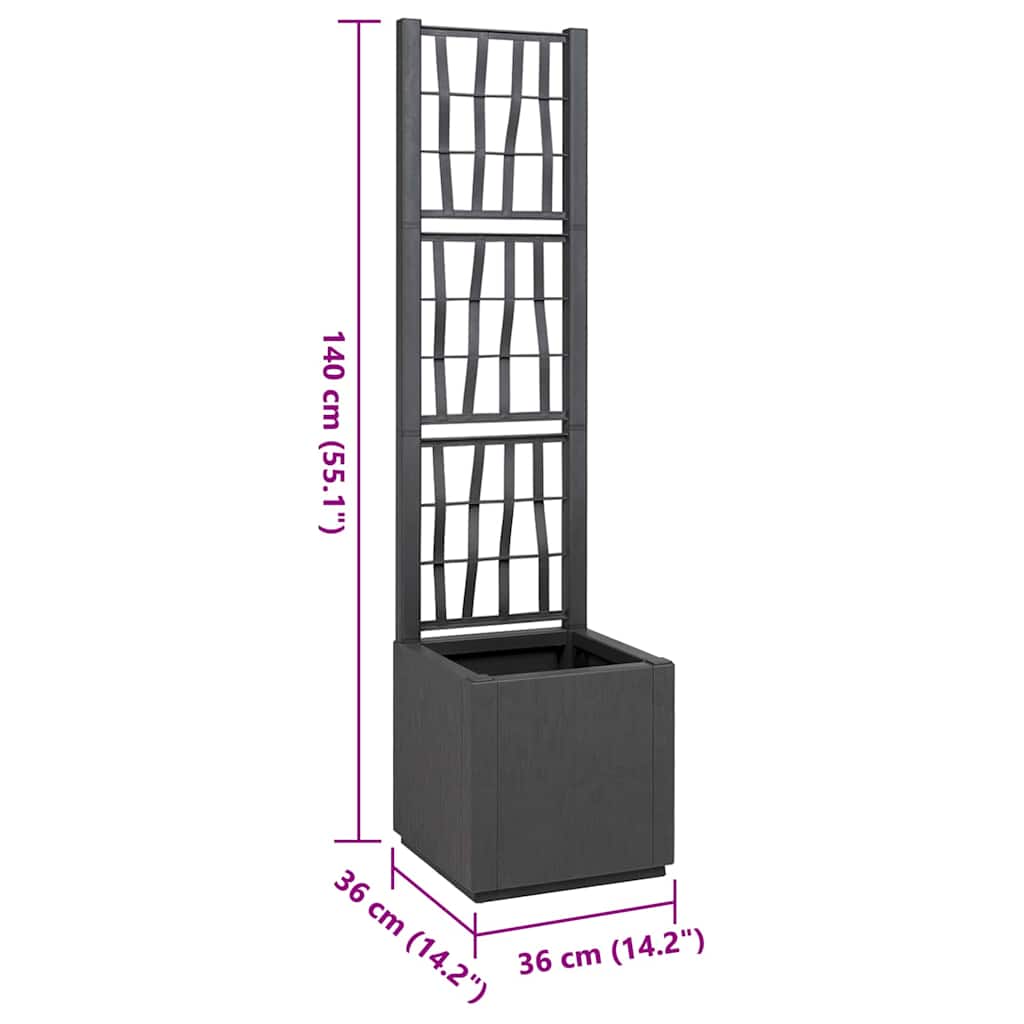 Vaso da Giardino con Trellis Grigio Scuro 36 x 36 x 140 cm PP