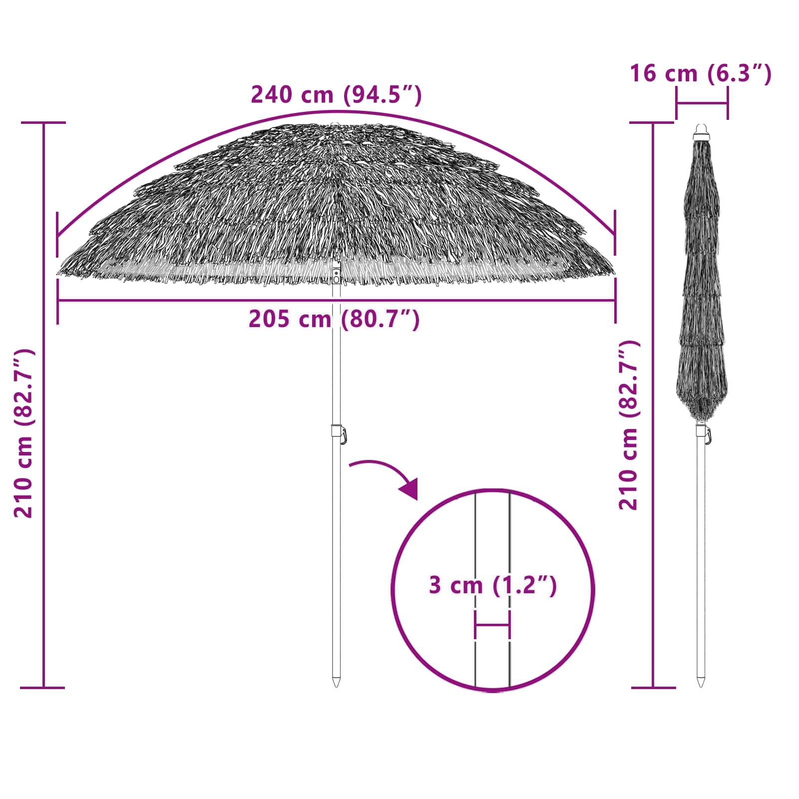 Ombrello da giardino 205 x 205 x 210 cm