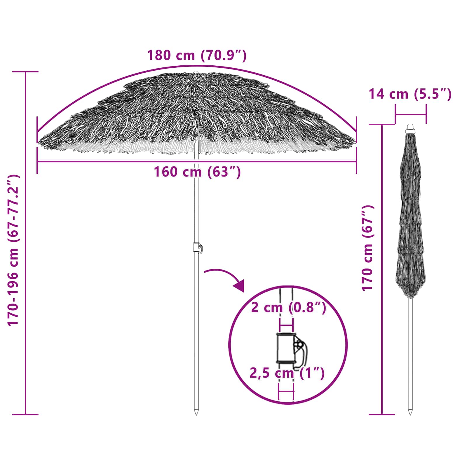Ombrellone da Spiaggia 160 x 160 x 196 cm Poliestere e Acciaio
