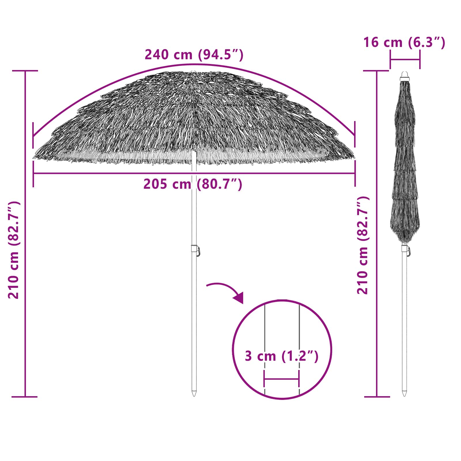 Ombrellone da Spiaggia 205 x 205 x 210 cm Poliestere e Acciaio