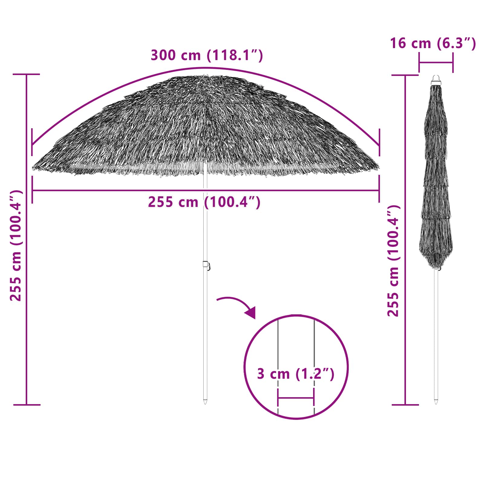 Ombrellone da Spiaggia 255 x 255 x 255 cm Poliestere e Acciaio