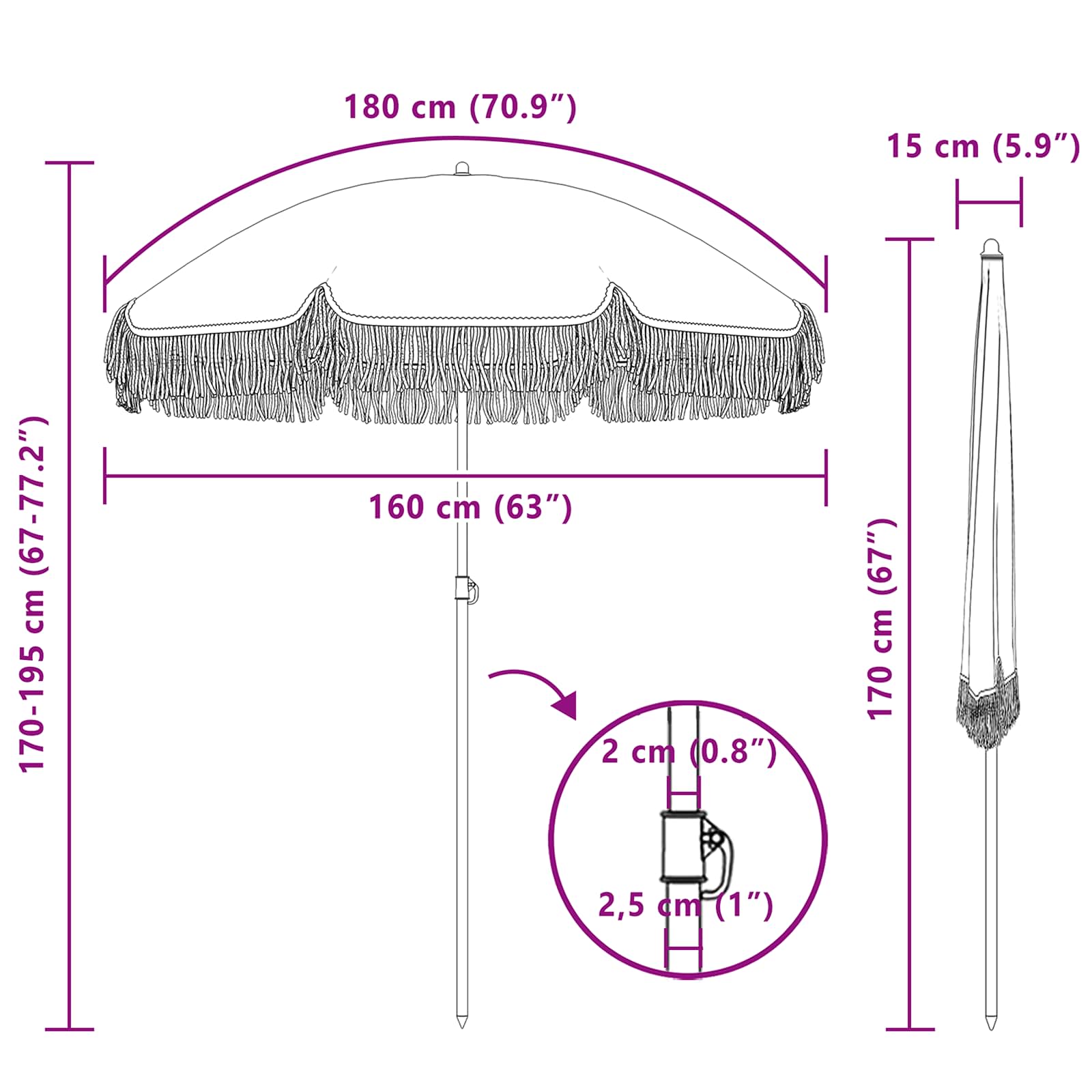 Ombrellone da Spiaggia 160 x 160 x 196 cm Poliestere e Acciaio