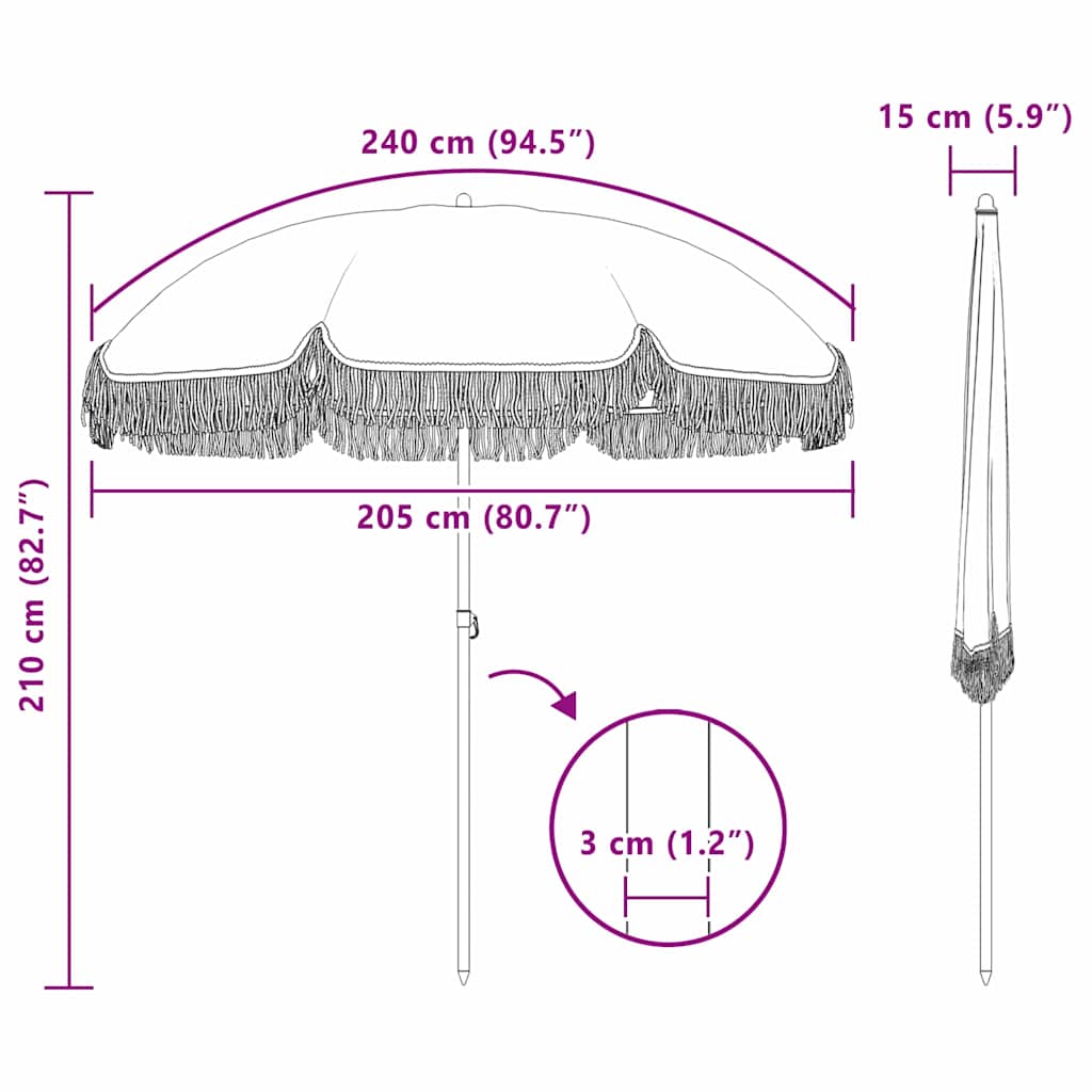 Ombrellone da Spiaggia 205 x 205 x 210 cm Poliestere e Acciaio