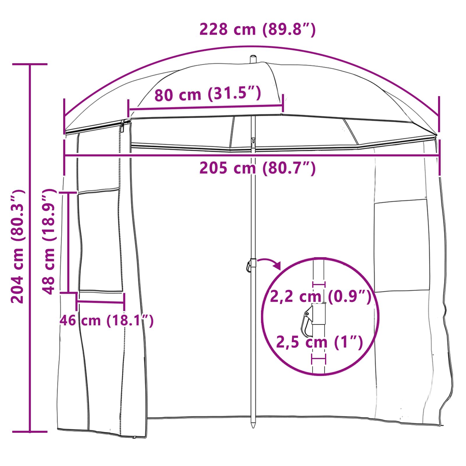 Ombrellone da Pesca 228 x 204 cm Poliestere Oxford