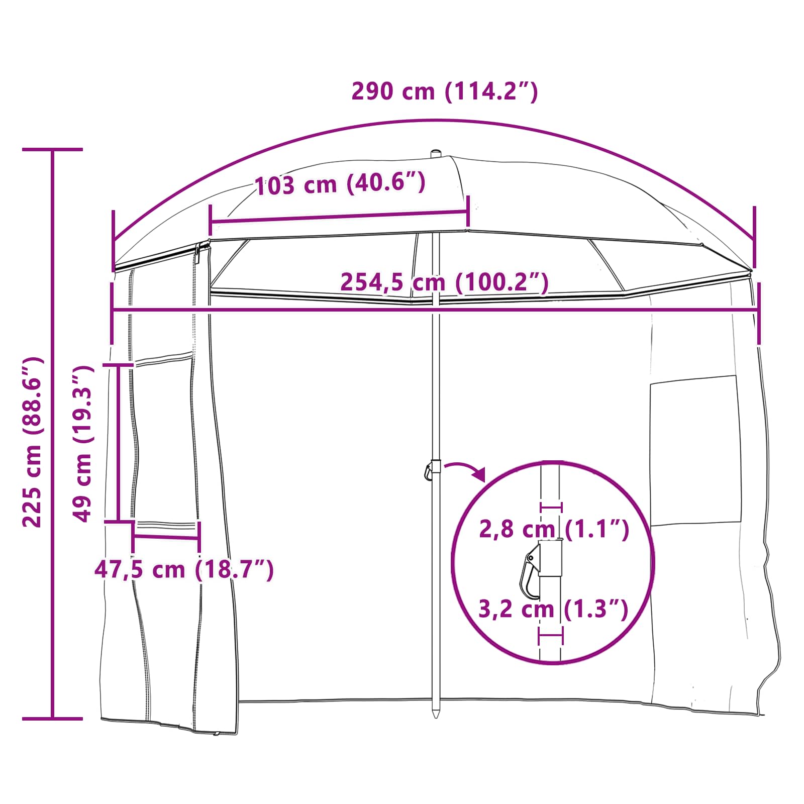 Ombrellone da Pesca 290 x 225 cm Poliestere Oxford