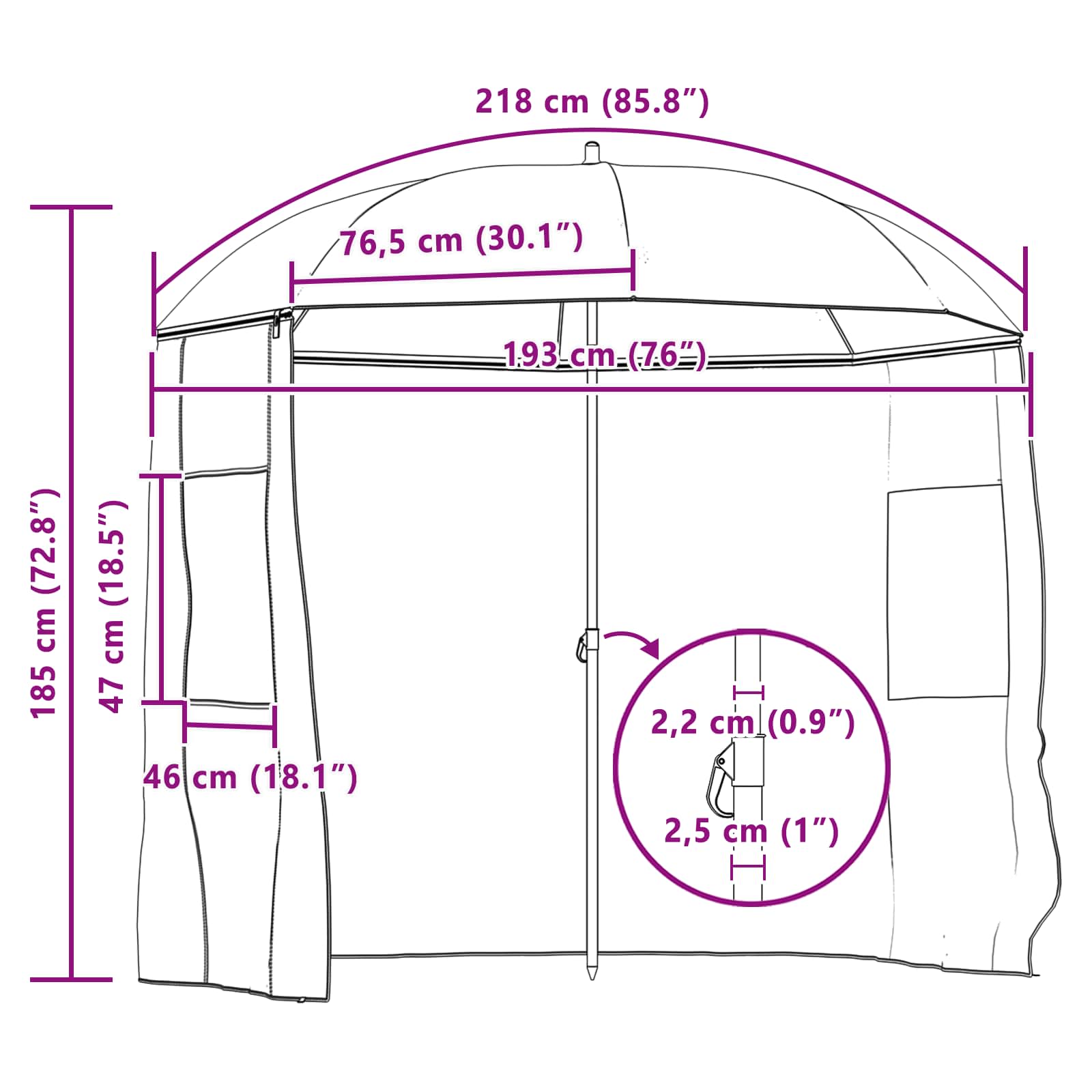 Ombrellone da Pesca 218 x 185 cm Poliestere Oxford