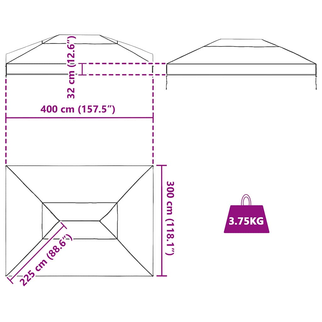 Sostituzione Copertura Gazebo 400 x 300 x 32 cm Trasparente PVC
