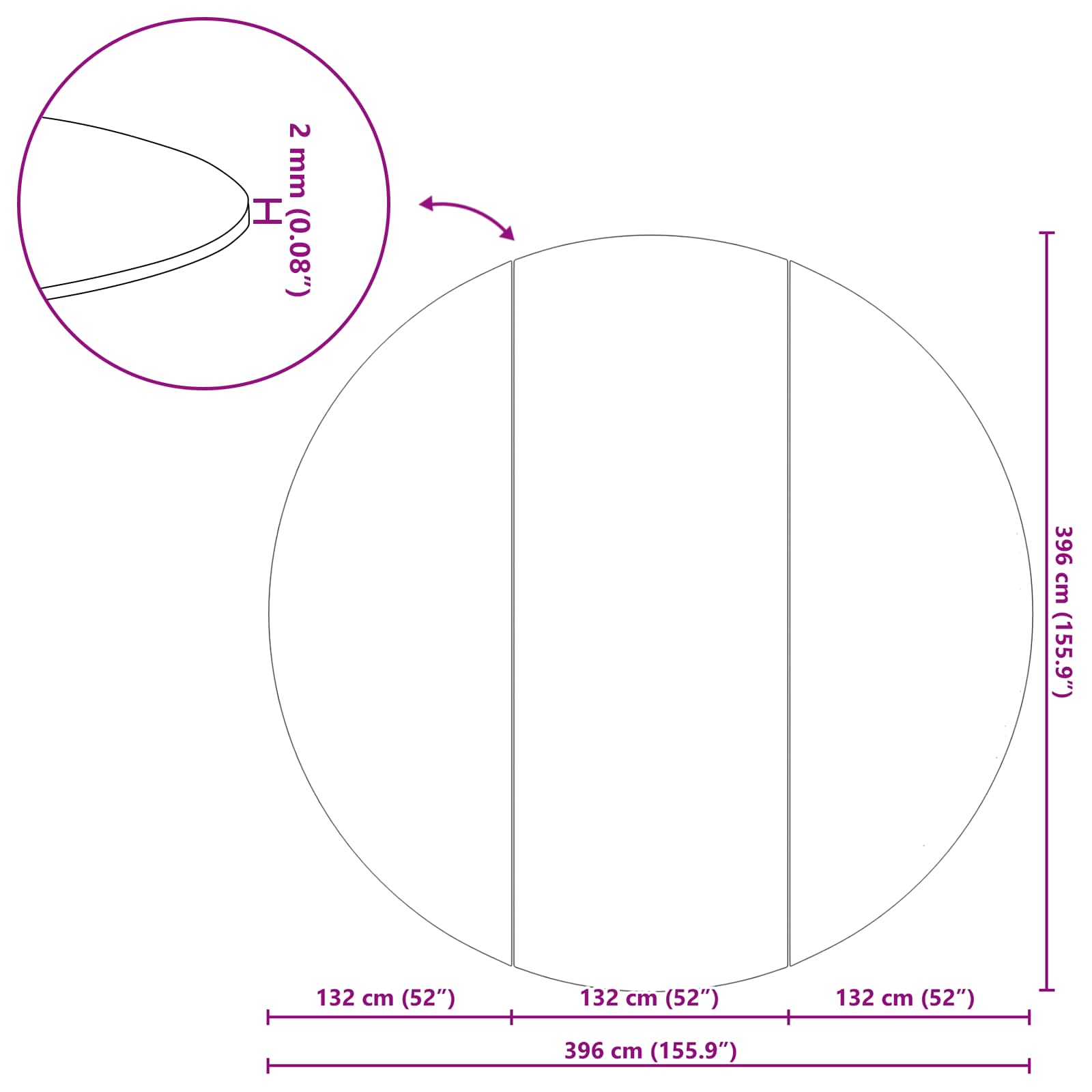 Telo per Fondo Piscina Ø 396 cm (2 mm) Rotondo Nero