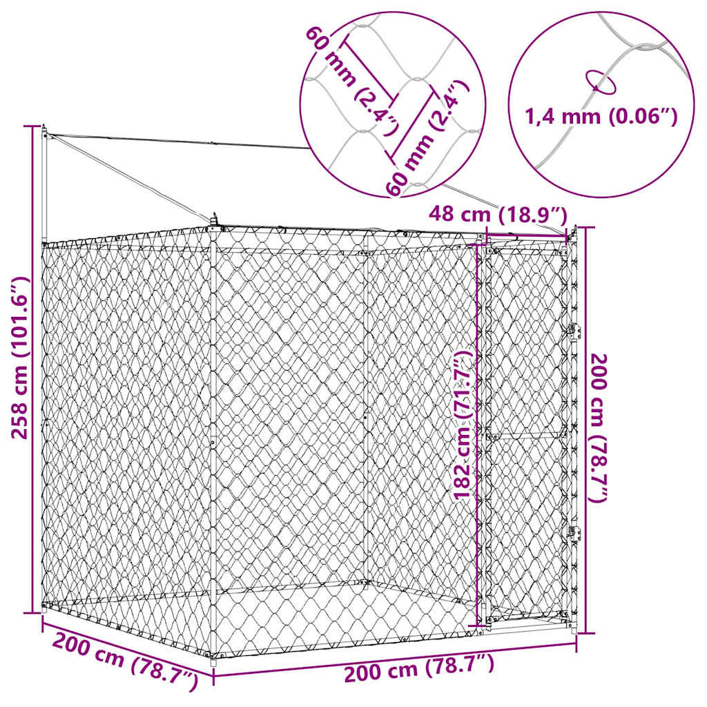 Gabbia per Cani con Tetto Argento 200 x 200 x 258 cm