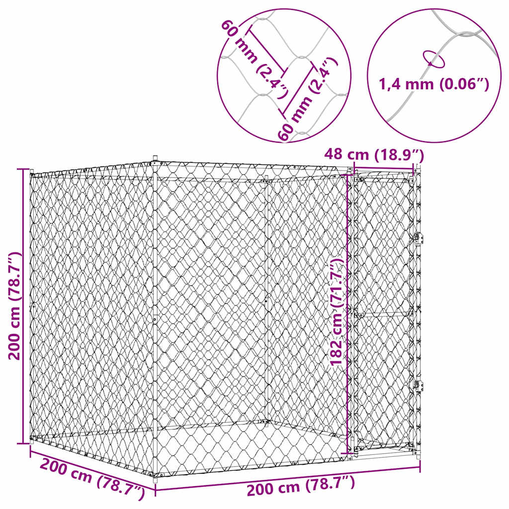 Gabbia per cani Argento 200 x 200 x 200 cm Acciaio zincato