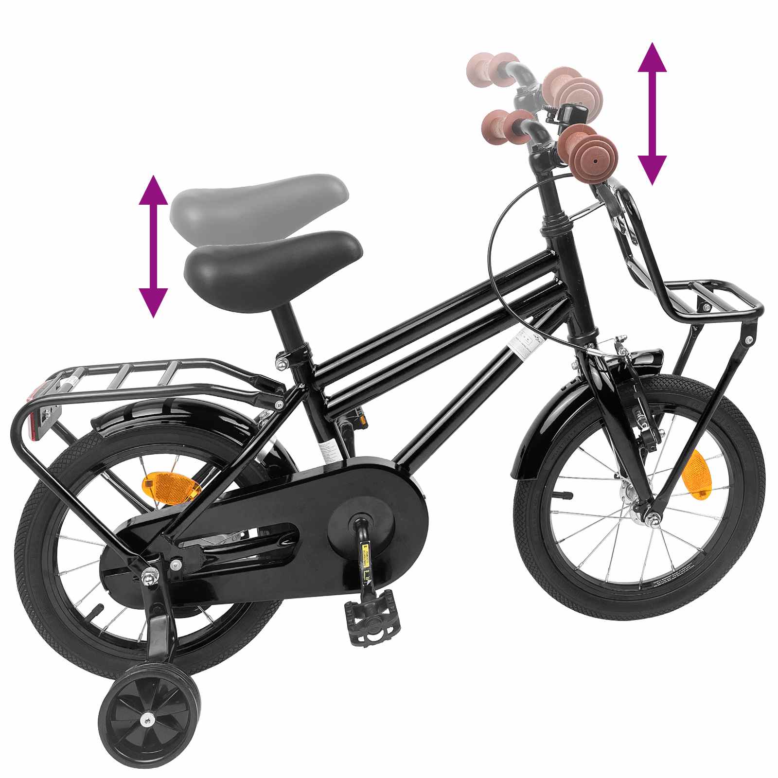 Bicicletta per Bambini 16 Pollici per bambini di 4-6 anni Nero