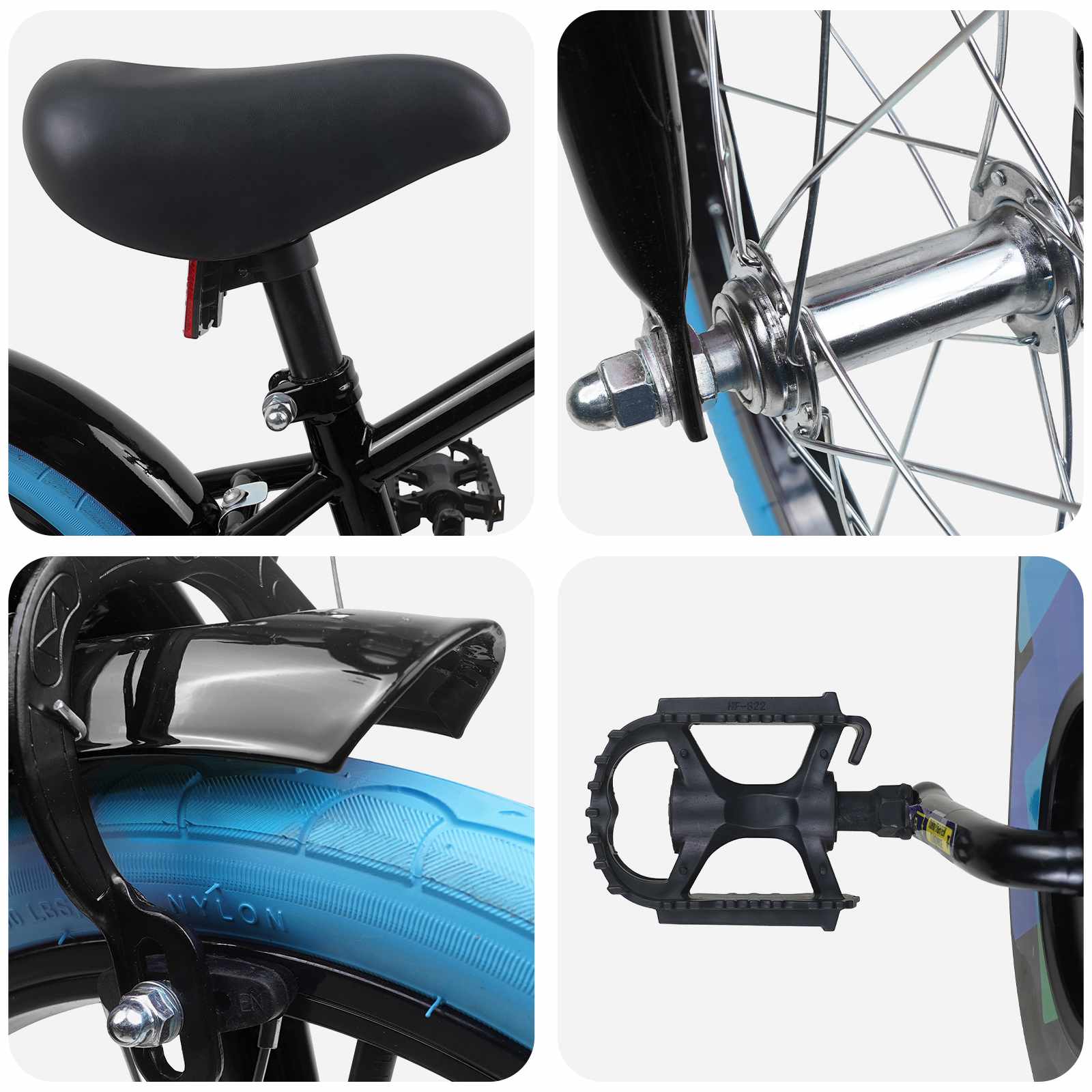 Bicicletta per Bambini 16 Pollici per bambini di 4-6 anni Nero