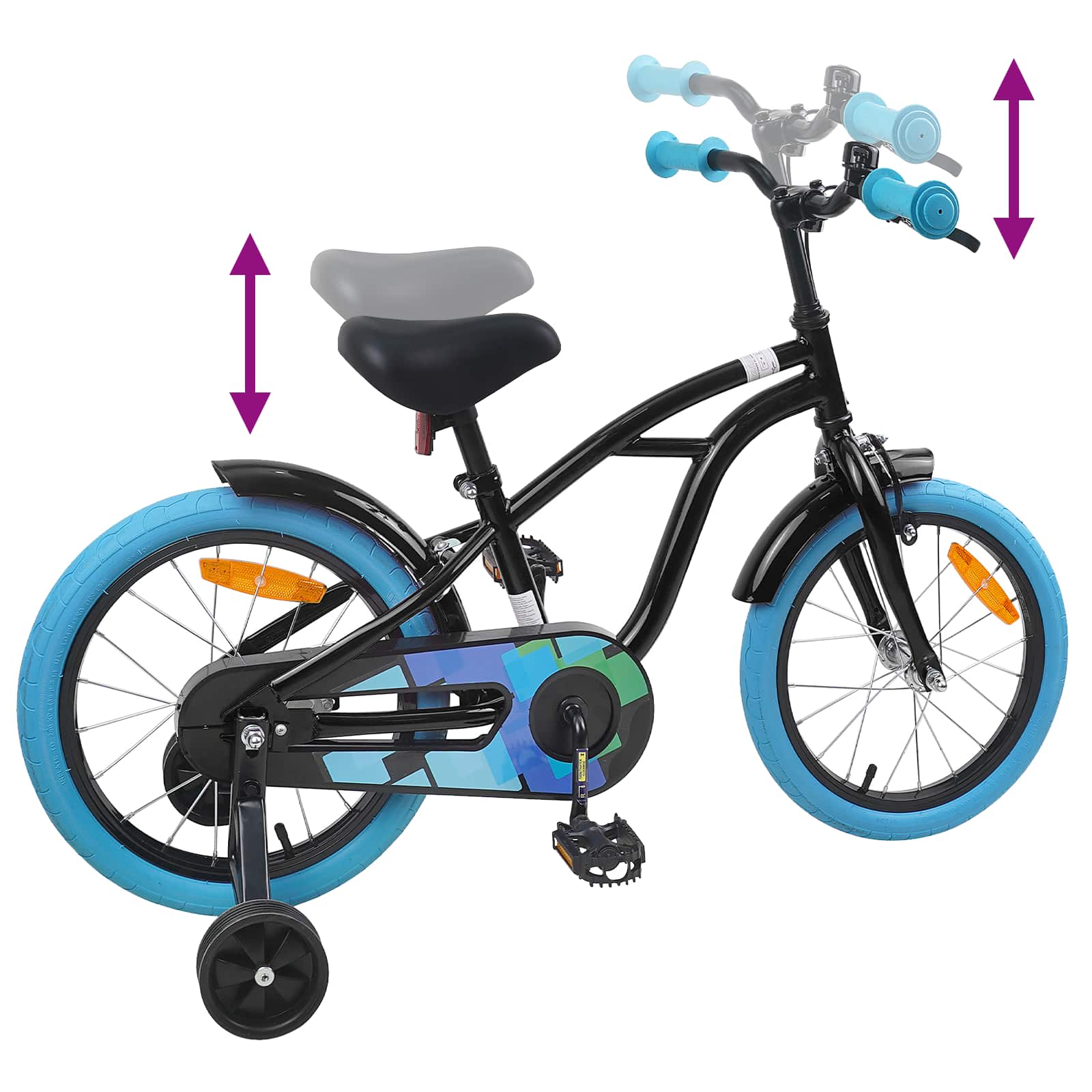 Bicicletta per Bambini 16 Pollici per bambini di 4-6 anni Nero
