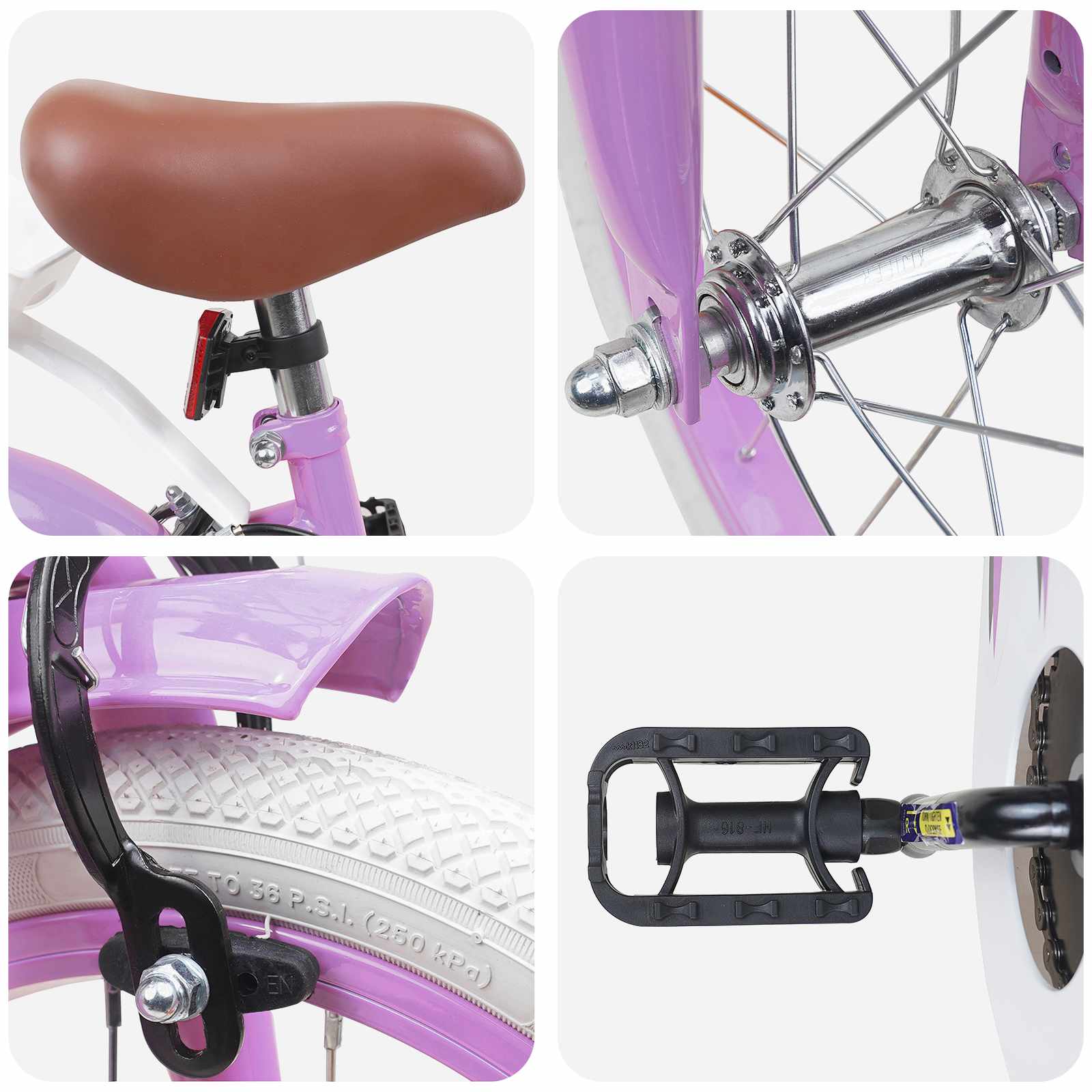 Bicicletta per Bambini 16 Pollici per bambini di 4-6 anni Viola