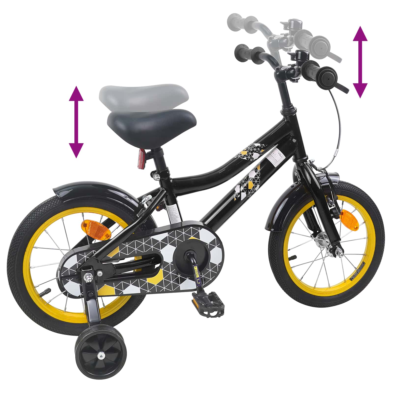 Bicicletta per Bambini 12 Pollici per bambini di 2-4 anni Nero