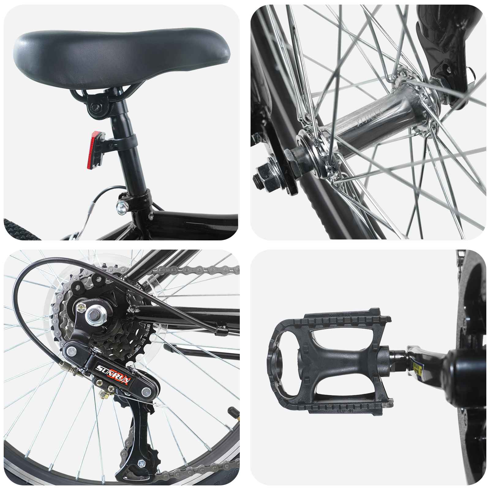 Bicicletta per Bambini 24 Pollici 6-Velocità per 8-12 anni Nero