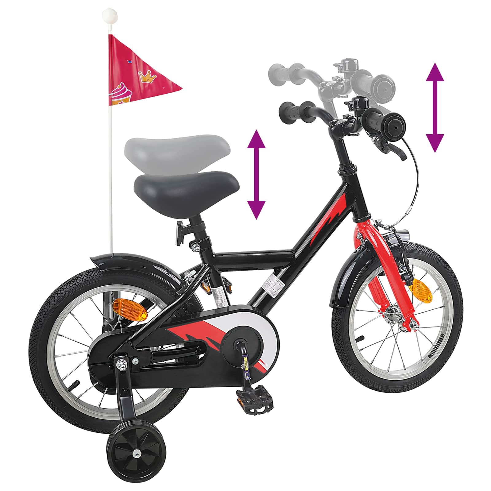 Bicicletta per Bambini 16 Pollici per bambini di 4-6 anni Nero