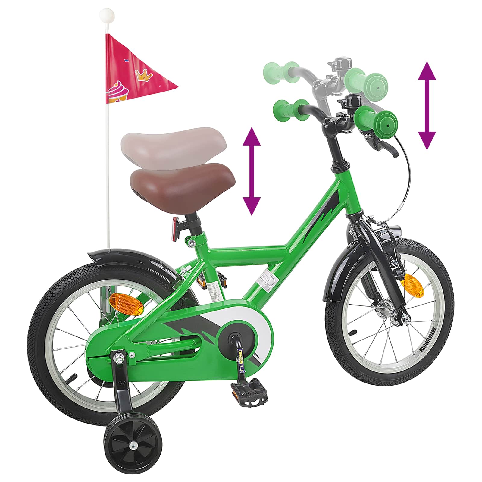 Bicicletta per Bambini 12 Pollici per bambini di 2-4 anni Verde
