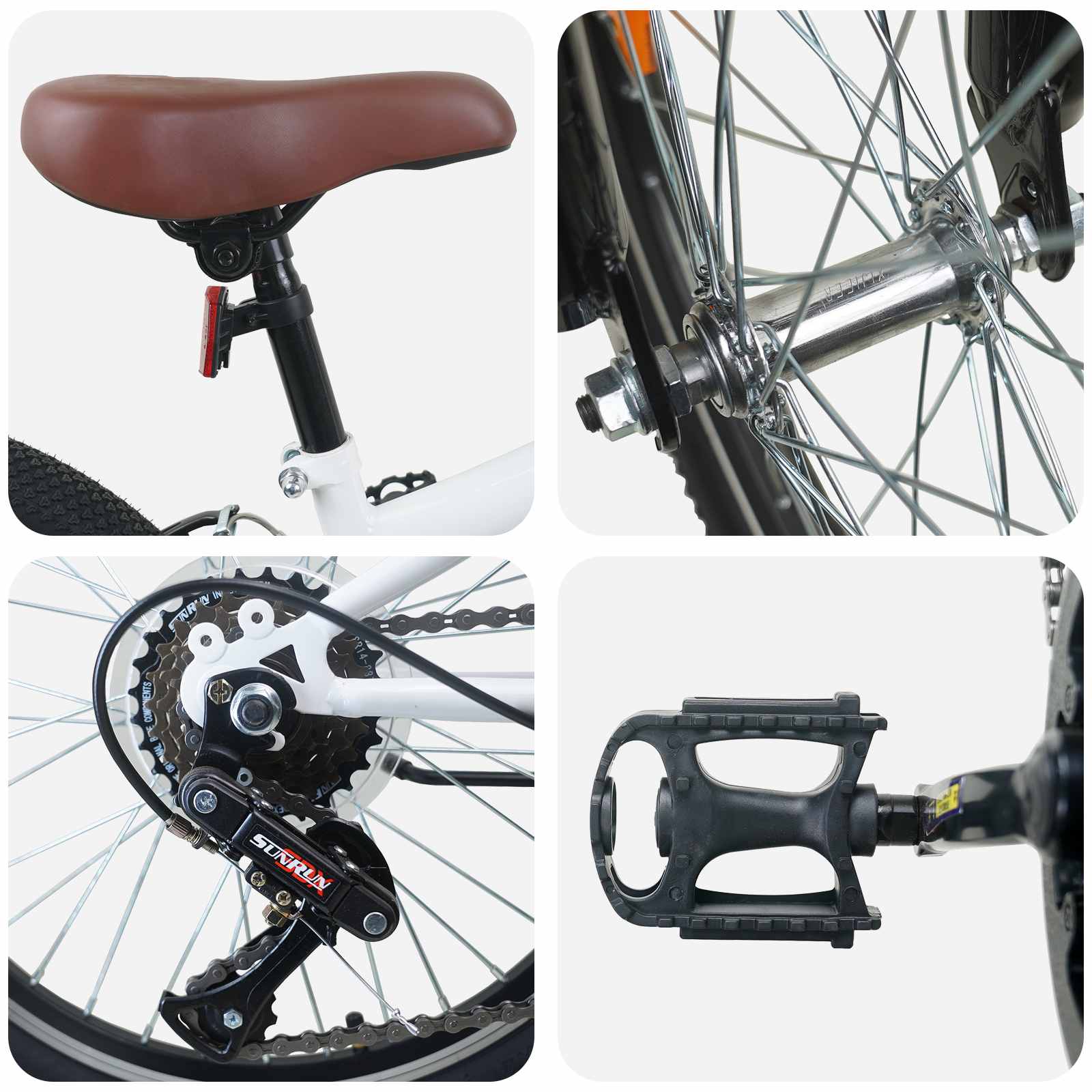 Mountain Bike 24 Pollici 6-Velocità per 8-12 anni Bianco