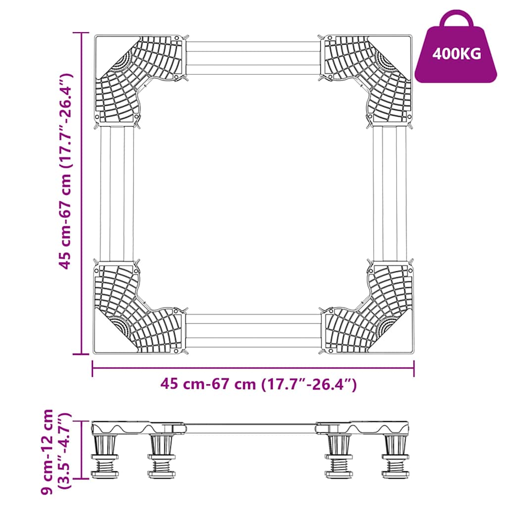 Base per lavatrice Grigio 67 x 67 x 12 cm Acciaio inossidabile