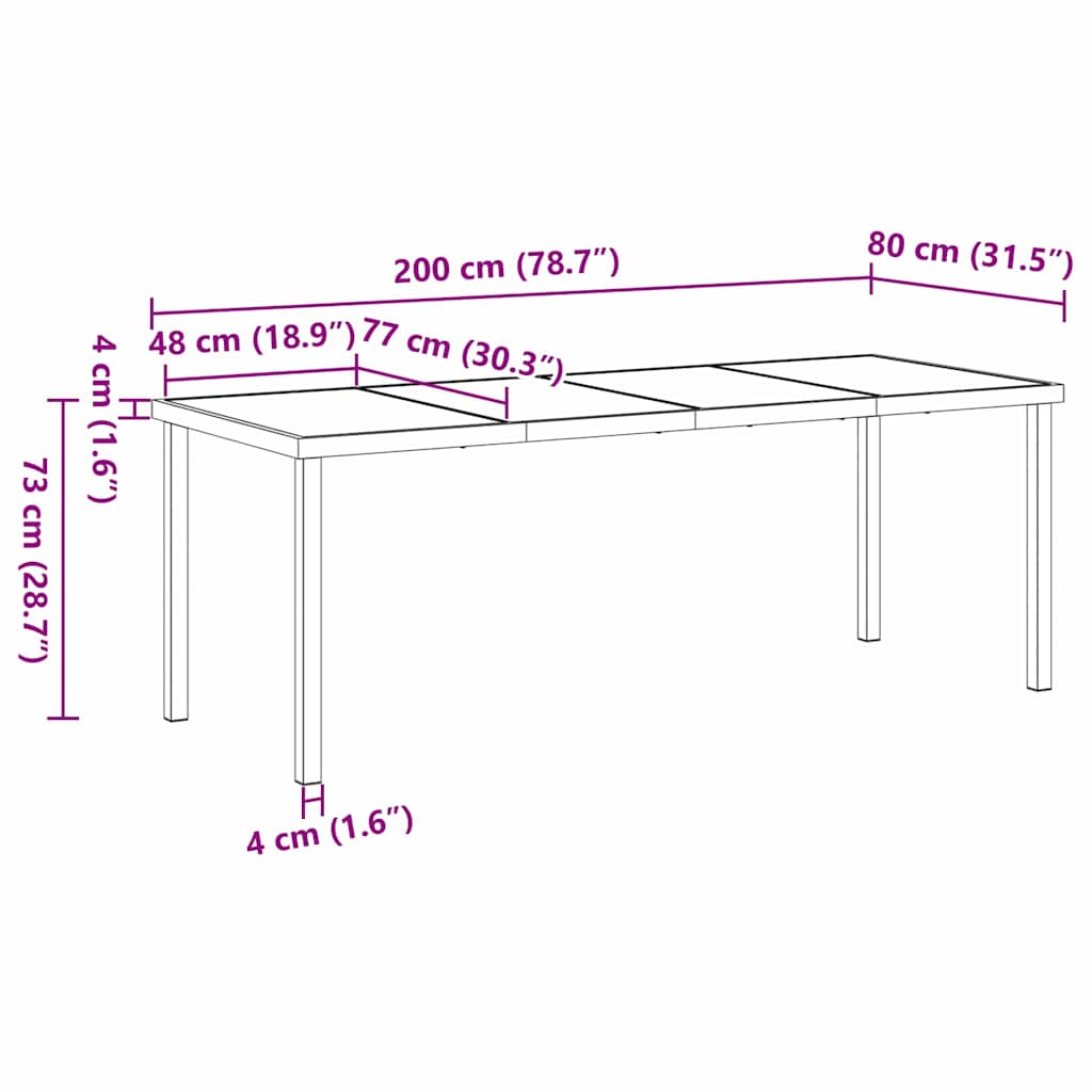 Tavolo da Giardino Nero 200 x 80 x 73 cm Metallo