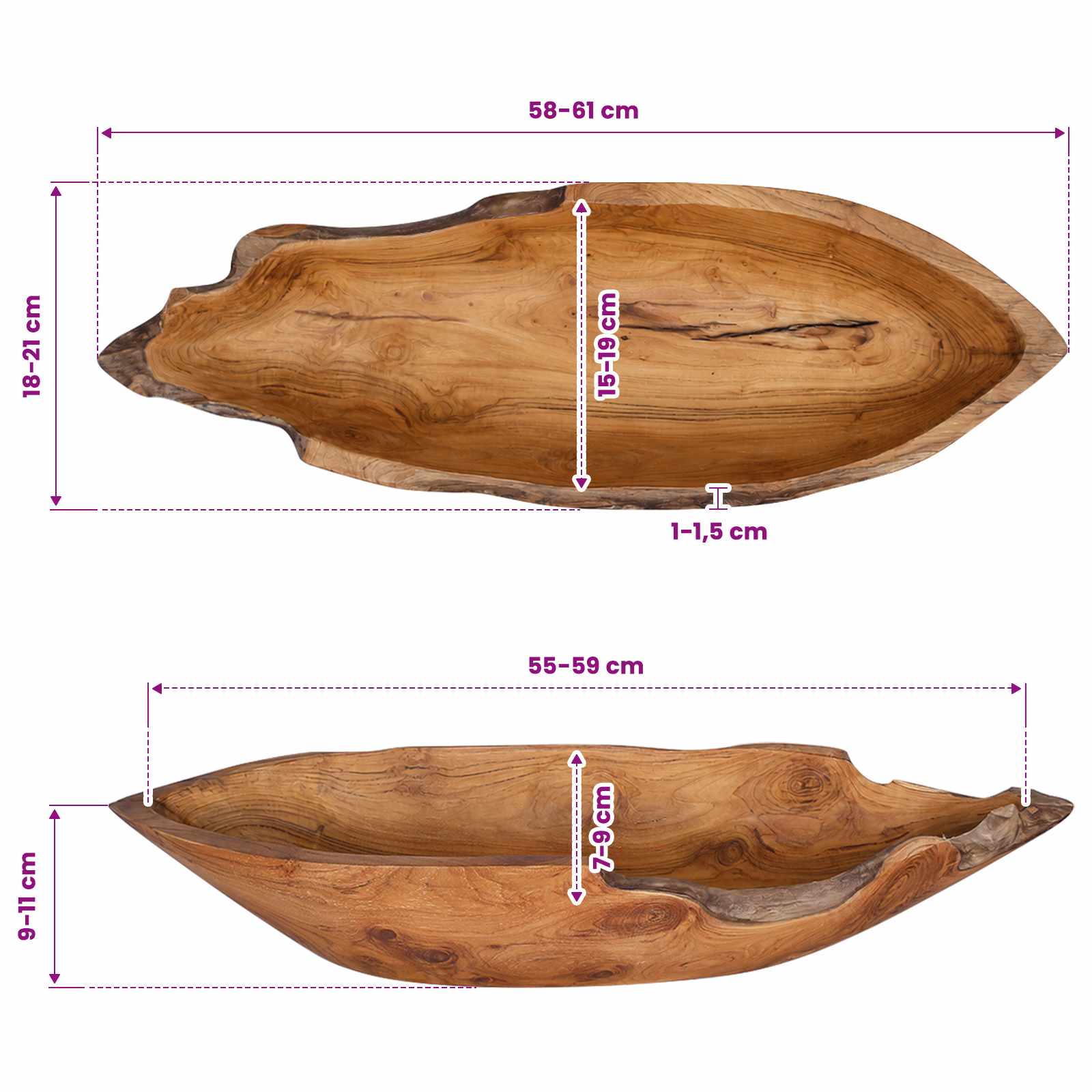 Portafrutta JEPARA Marrone Teak 61 x 21 x 11 cm
