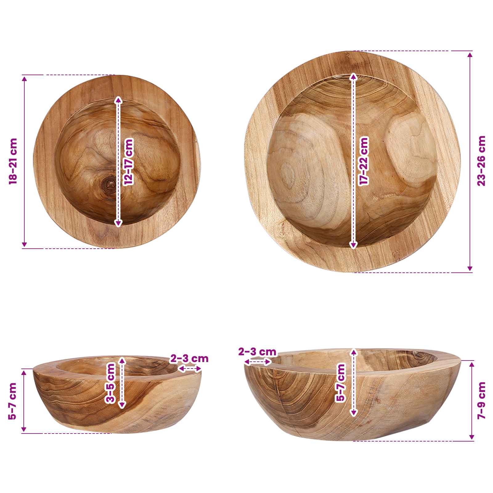 Portafrutta JEPARA 2 pz Marrone Teak Legno di teak solido