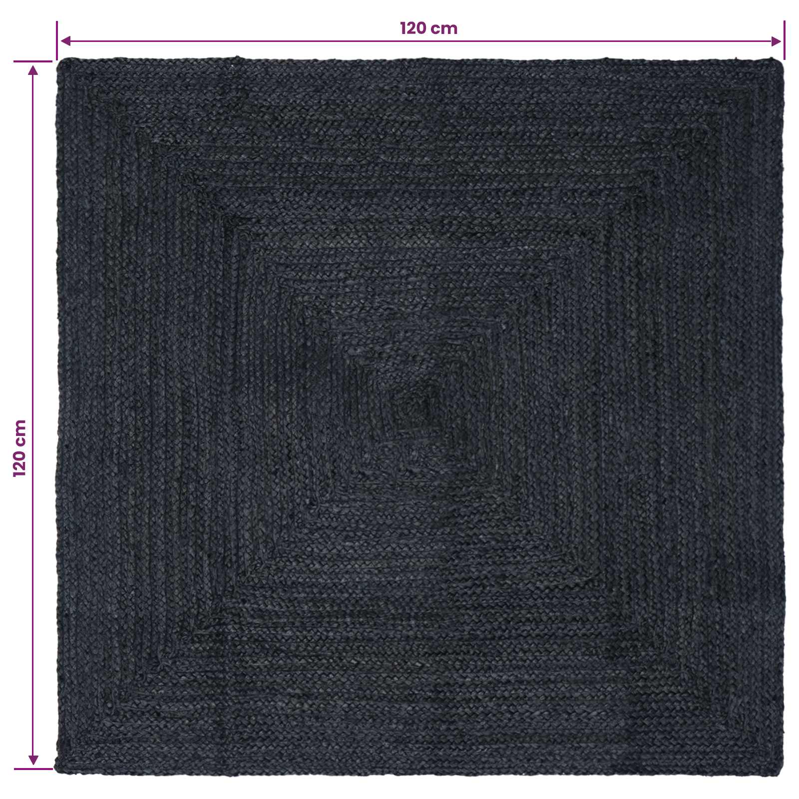 Tappeto da Area Grigio Scuro 120 x 120 cm Juta