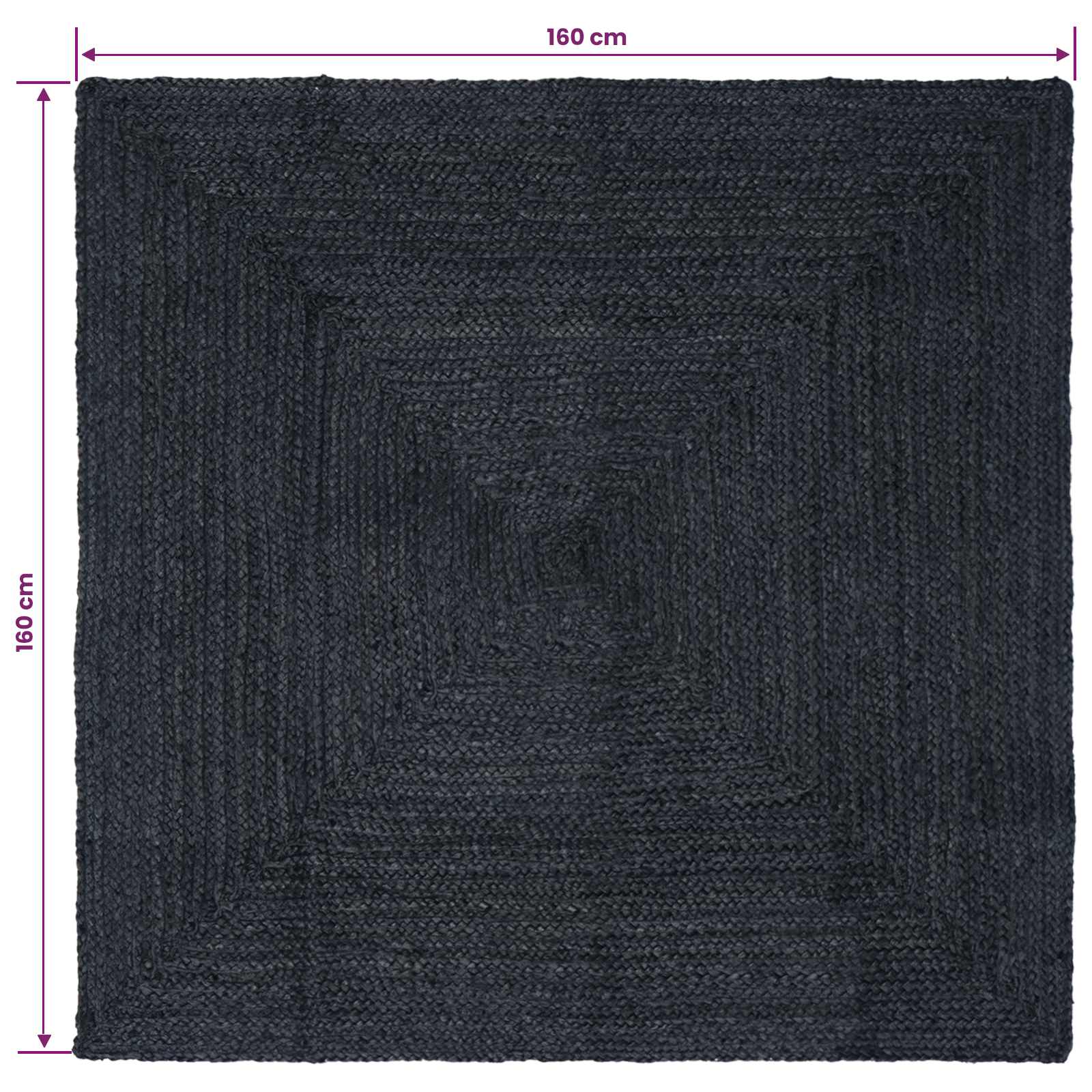Tappeto da Area Grigio Scuro 160 x 160 cm Juta