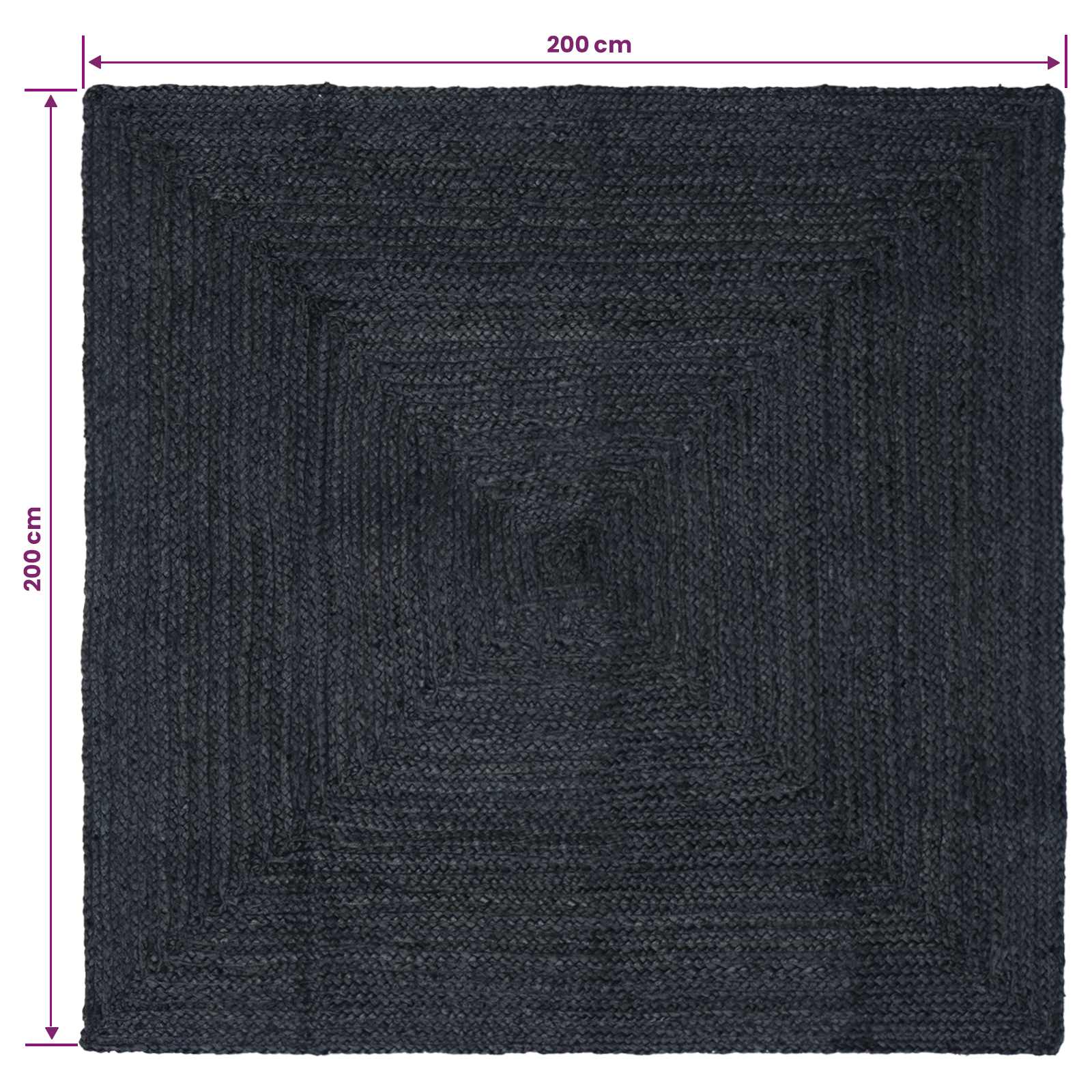 Tappeto da Area Grigio Scuro 200 x 200 cm Juta