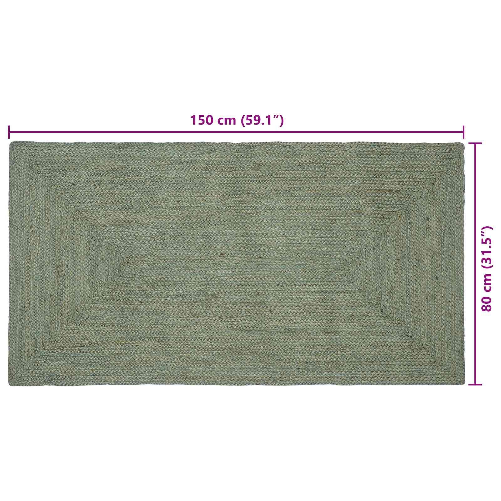 Tappeto da Area Verde Oliva 80 x 150 cm Juta