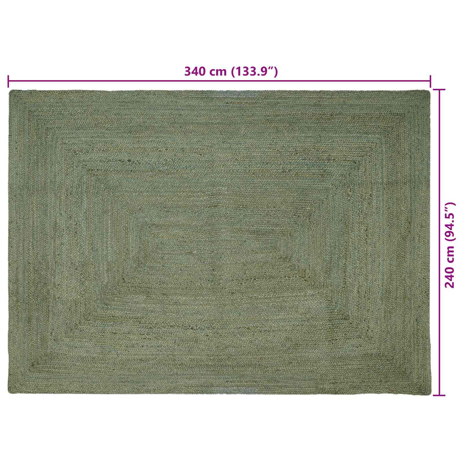 Tappeto da Area Verde Oliva 240 x 340 cm Juta