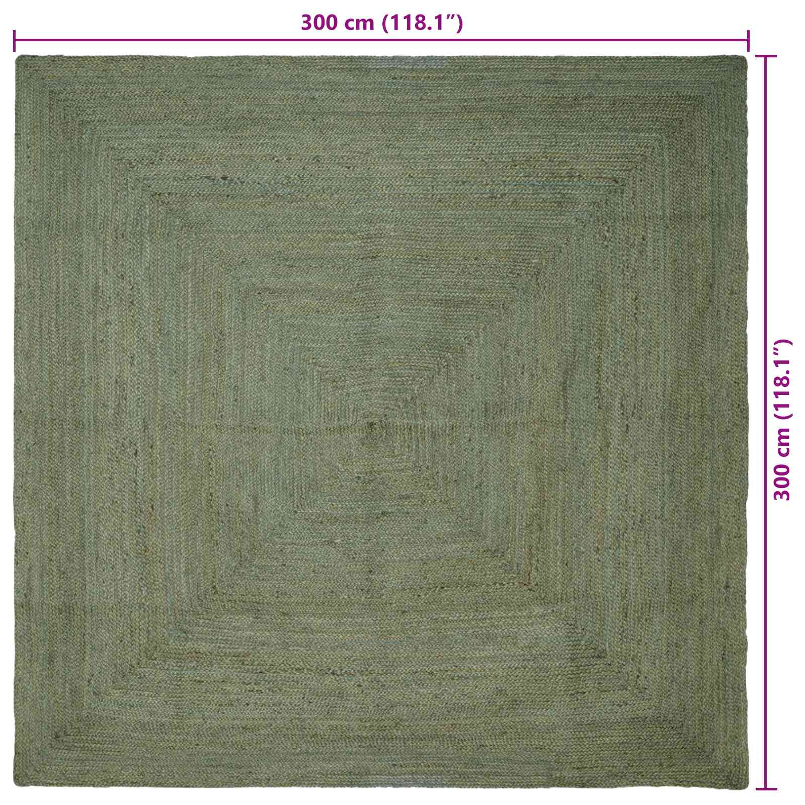 Tappeto da Area Verde Oliva 300 x 300 cm Juta